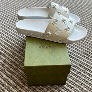 Gucci White Slide Sandals